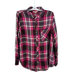Terra & Sky Womens Plaid Button-Up Shirt 0X Viscose Long Sleeve